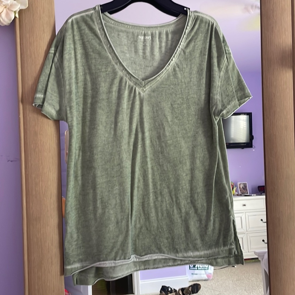 Sage Green Vintage V-Neck Tee
